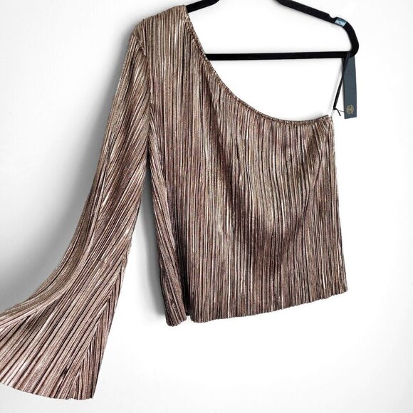 NWT House Of Harlow 1960 x Revolve Ross Rose Gold Metallic One Shoulder Boho Top - Picture 9 of 14